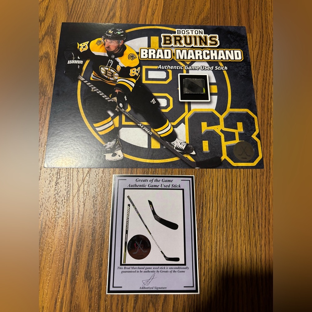 Brad Marchand game used stick photo.